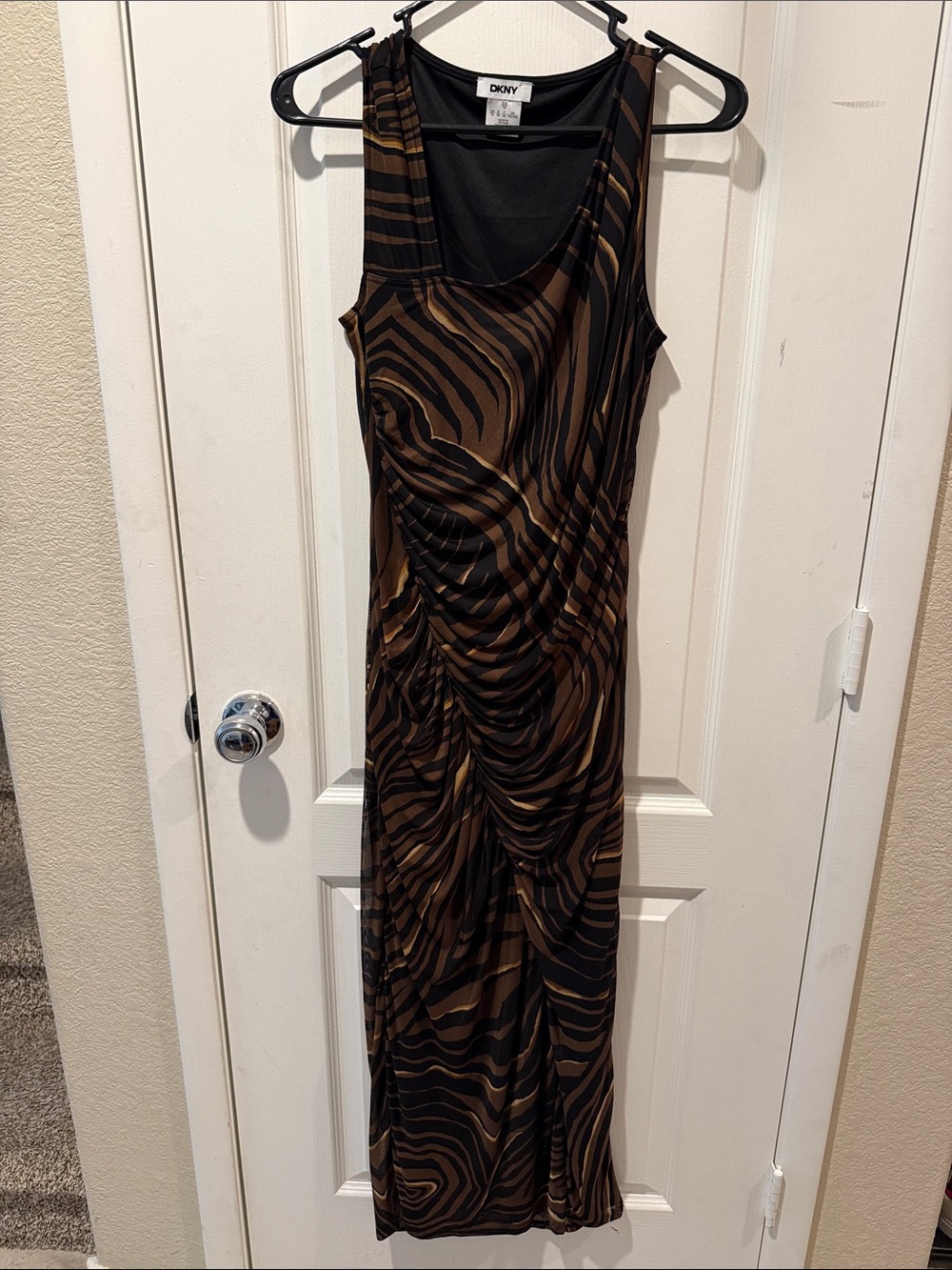 EUC DKNY Brown and Black Zebra-Print Maxi Dress